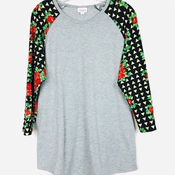 LuLaRoe Raglan Floral Geometric Sleeve Top XL - Picture 1 of 4